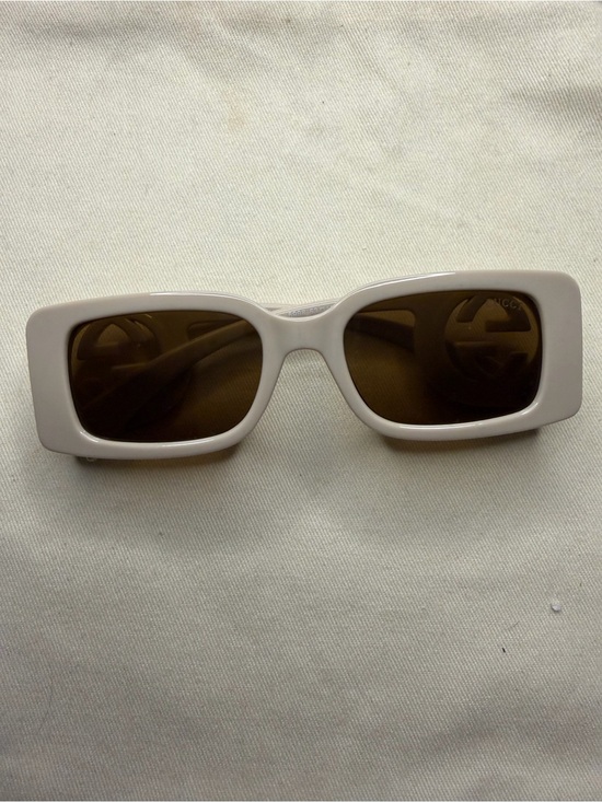Gucci Accessories - Gucci White Rectangular Sunglasses with Brown Lenses
